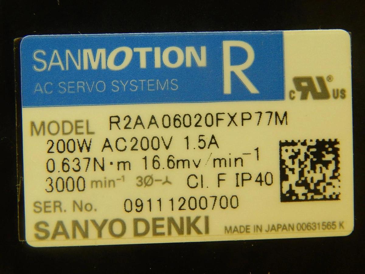 Used Sanyo Denki R2AA06020FXP77M AC Servo Motor Sumitomo ANFX-P110F-2RL3-9 Used