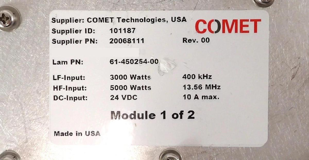 Used Comet Technologies 20068000 RF Match Lam Research 61-450254-00 Untested As-Is