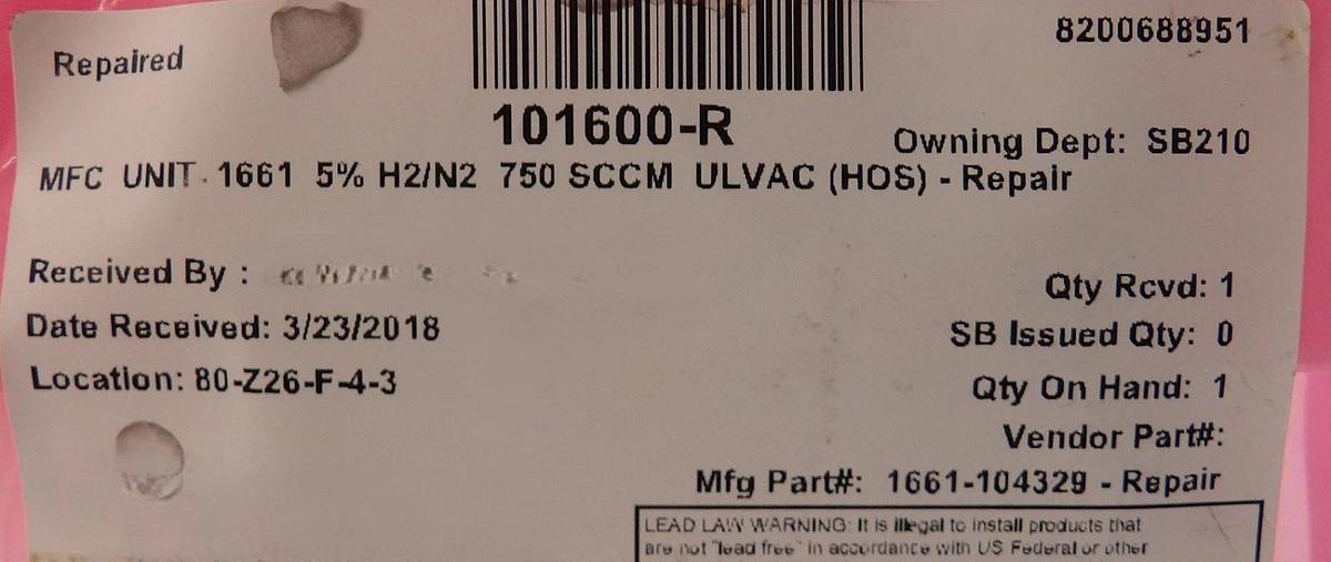 Refurbished Celerity UNIT UFC-1661 Mass Flow Controller MFC 750 SCCM Refurbished
