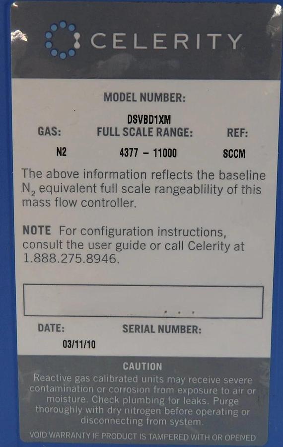Celerity DSVBD1XM Mass Flow Controller MFC 5000 SCCM New