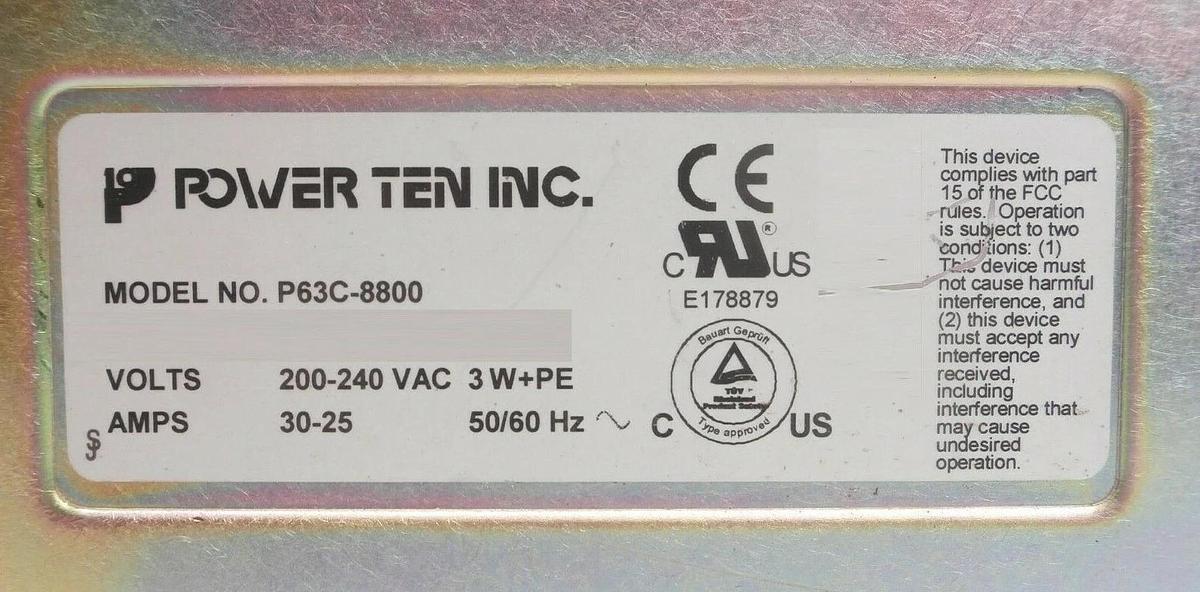 Used Power Ten P63C-8800 DC Power Supply 0-8 VDC P63 Series Tested Working Surplus