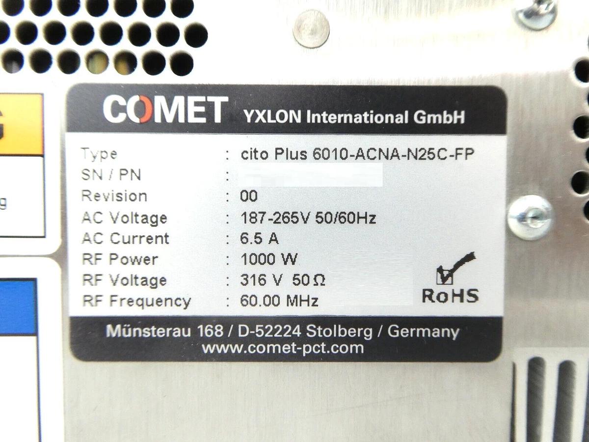 Used Comet 65000049 RF Generator cito Plus 6010-ACNA-N25C-FP Working Surplus
