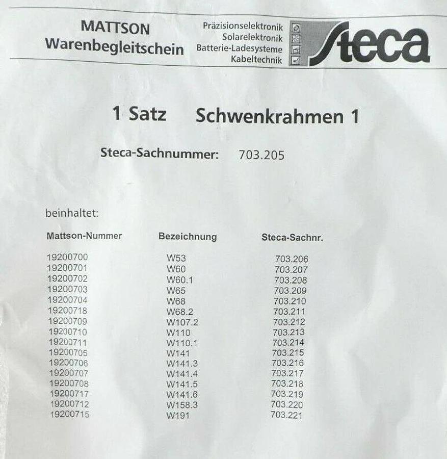 Steca 703.205 AST900 Swing Frame Cable Set Mattson 19200719 New Surplus