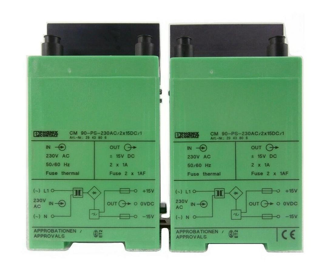 Used Phoenix Contact 29 43 80 6 Power Supply CM 90-PS-230AC/2x15DC/1 Lot of 2 Working