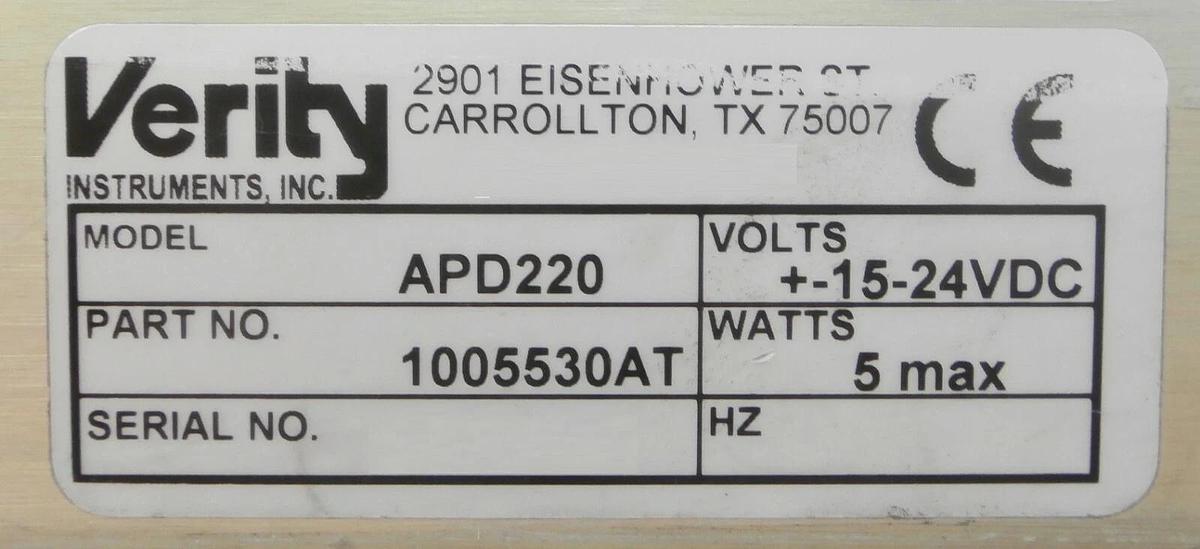 Used Verity Instruments 1005530AT Laser Optical Module APD220 Working Surplus