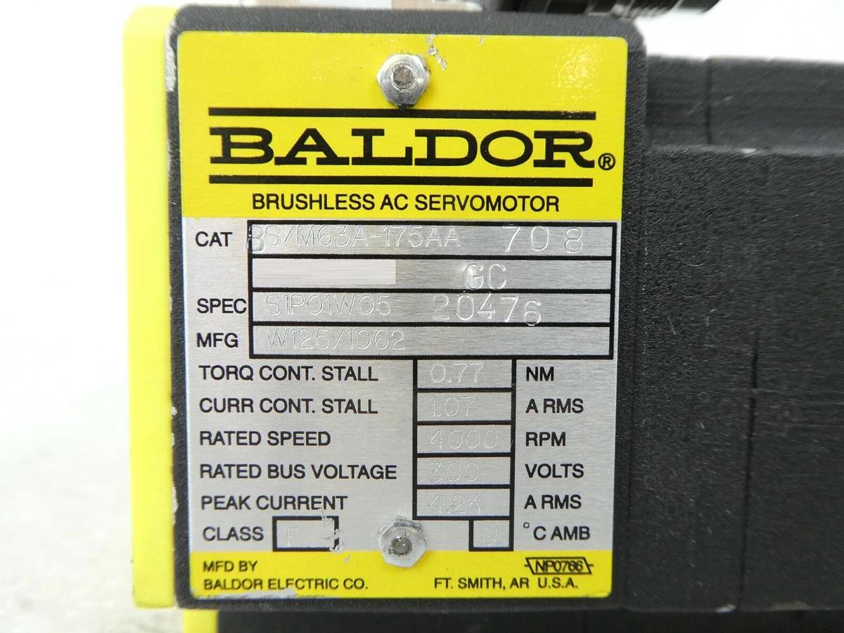 Used Baldor BS/M65A-175AA 708 Brushless AC ServoMotor S1P01W05 BSM65A-175AA Working