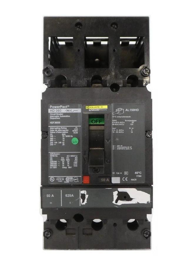 Used Square D HDF36050 Circuit Breaker Interrupter PowerPact HD 060 Working Surplus