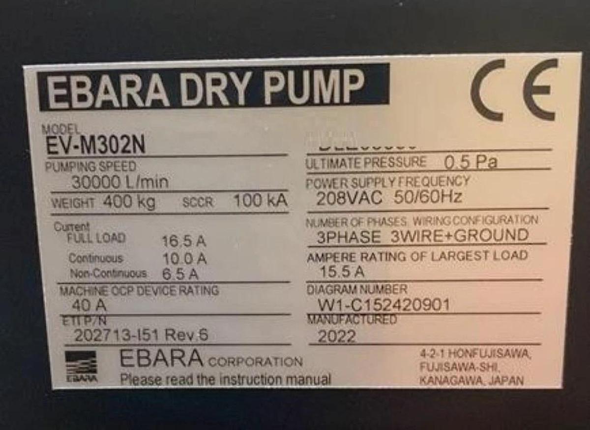 Used EV Ebara Technologies EV-M302N Dry Vacuum Pump STACKED SHORT New Surplus