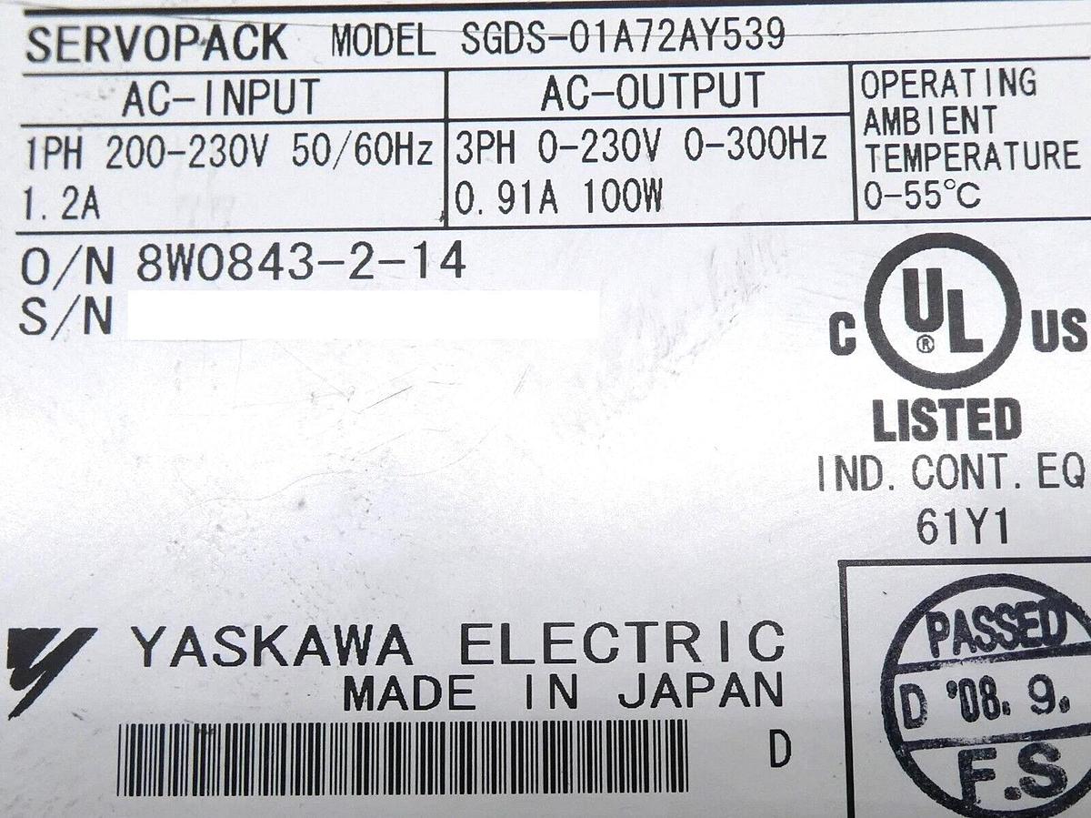 Used Yaskawa Electric SGDS-01A72AY539 Servo Drive SERVOPACK SynqNet 200V Working