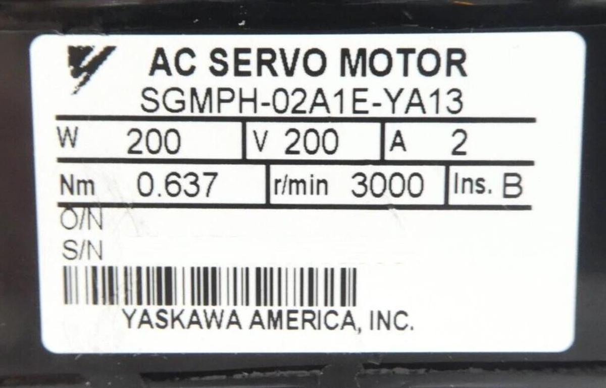 Used Yaskawa America SGMPH-02A1E-YA13 AC Servo Motor Working Surplus