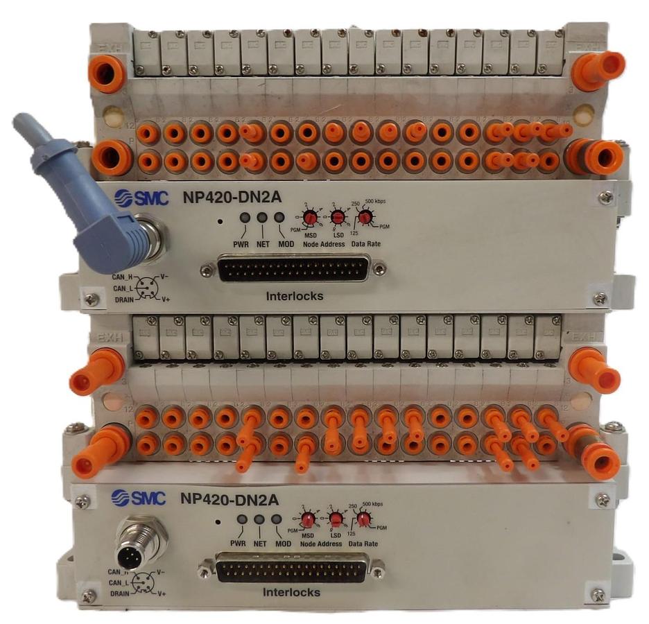 Used SMC VV5Q11-16-X1380 16-Port Pneumatic Manifold NP420-DN2A Lot of 2 Working