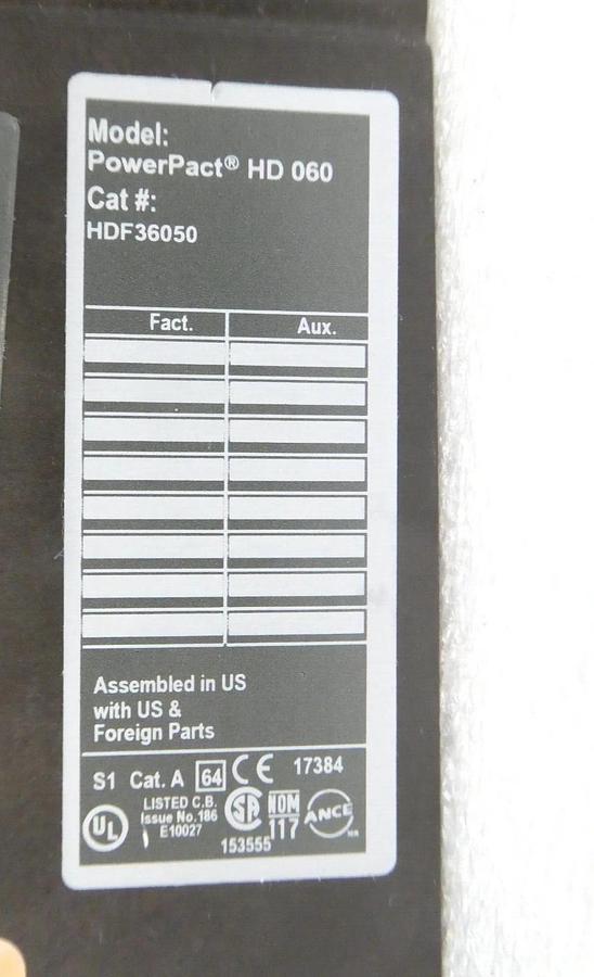 Used Square D HDF36050 Circuit Breaker Interrupter PowerPact HD 060 Working Surplus