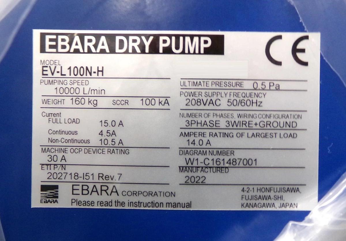 Refurbished EV-L Ebara Technologies EV-L100N-H Dry Vacuum Pump 500351794 OEM Refurbished