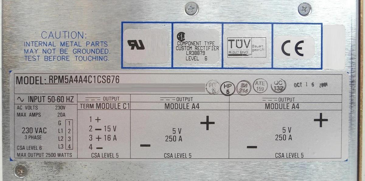Used Power-One RPM5A4A4C1CS676 Power Supply 2500W Schlumberger 97171048 Working Spare