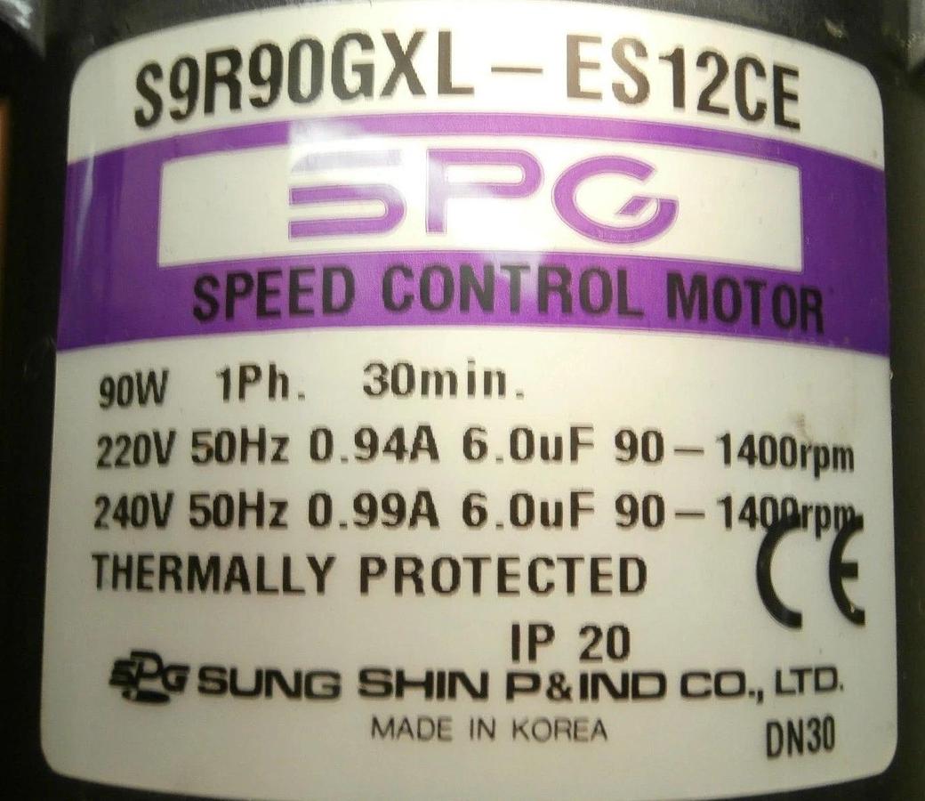 Used SPG Motors S9R90GKL-ES12CE Reversible Motor with Gear Head S9KC15BL Used Working