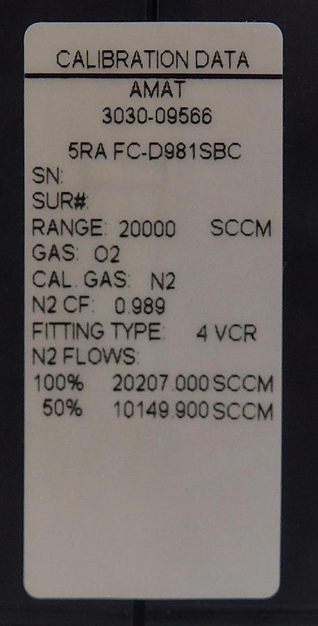 Used Aera FC-D981C Mass Flow Controller MFC 20000 SCCM Lot of 2 Surplus