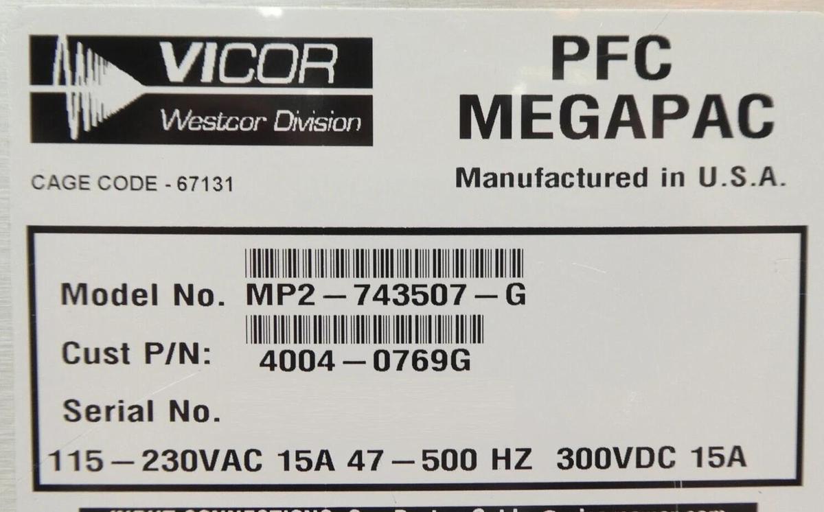 Used Vicor 10-130243-01 MegaPAC Power Supply MP2-743507-G 10-130242-01 Working Spare