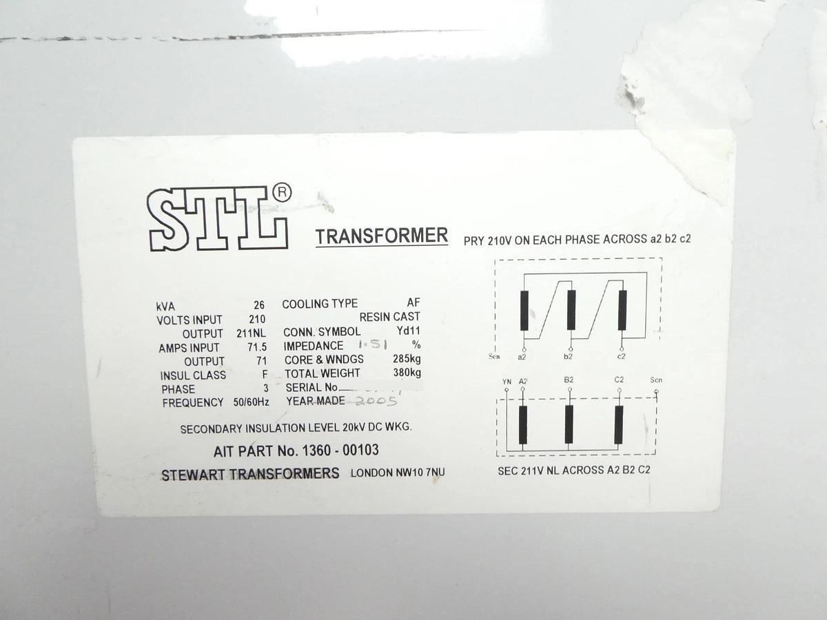 Used STL Stewart Transformers 26kVA Transformer AIT 1360-00103 Untested As-Is