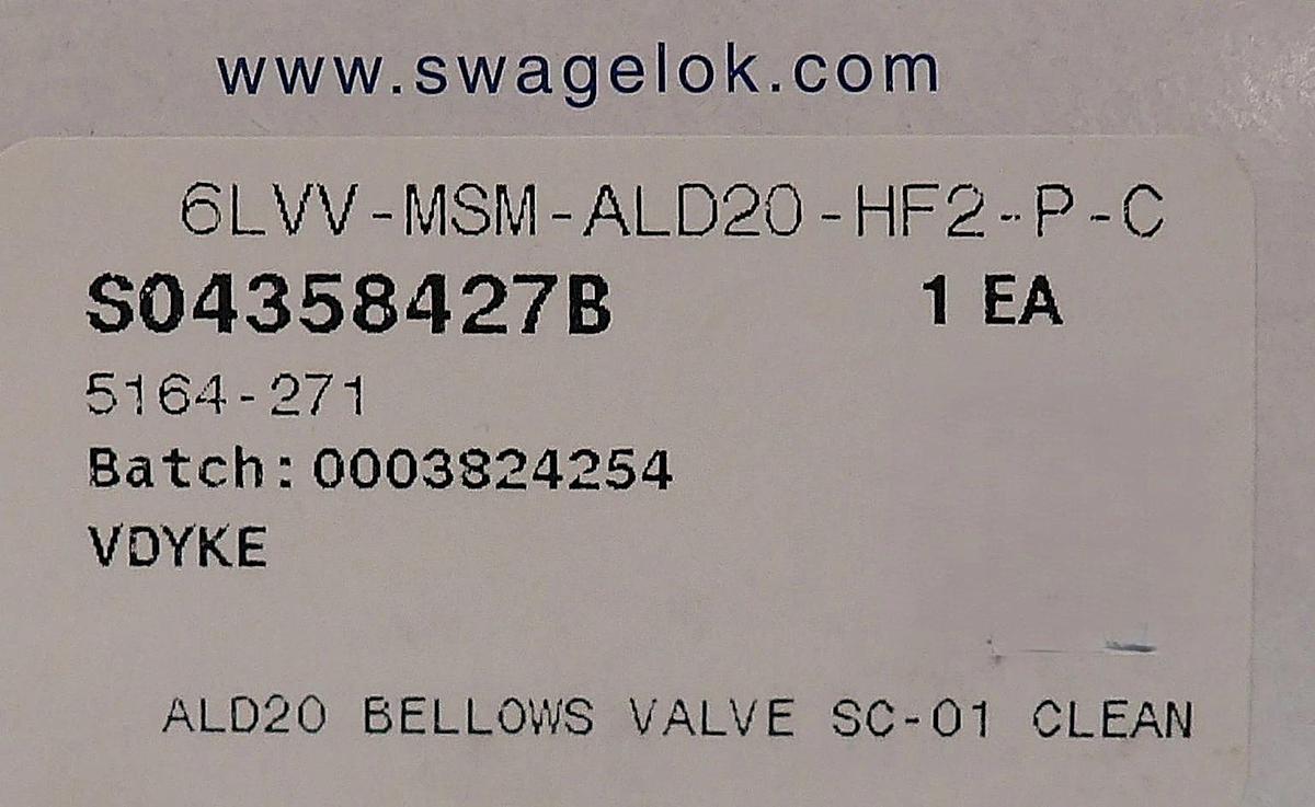 Swagelok 6LVV-MSM-ALD20-HF2-P-C ALD UHP Diaphragm Valve Lot of 5 New