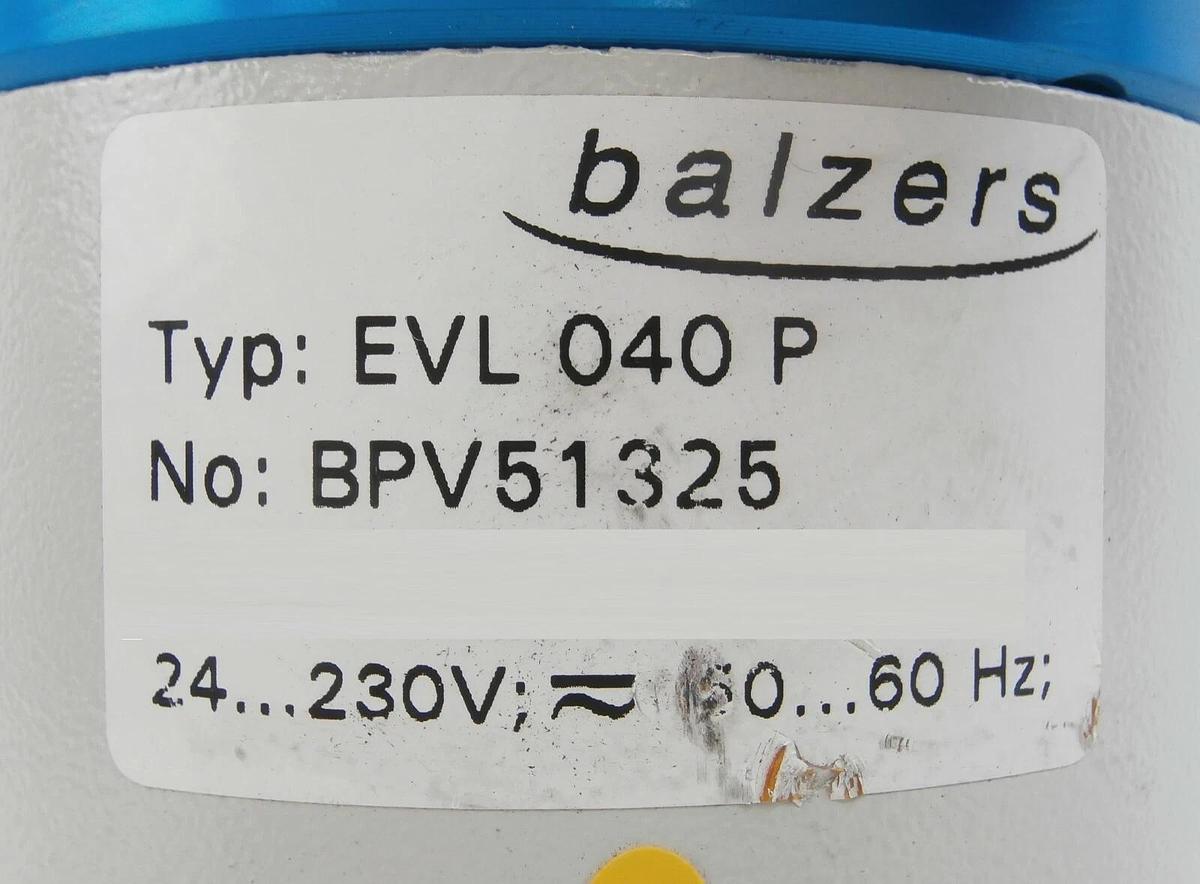 Used Balzers BPV51325 Right Angle Vacuum Isolation Valve EVL 040 P Working Surplus