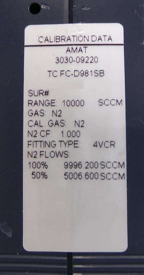 Used Aera FC-D981 Mass Flow Controller MFC 10000 SCCM Lot of 2 Surplus