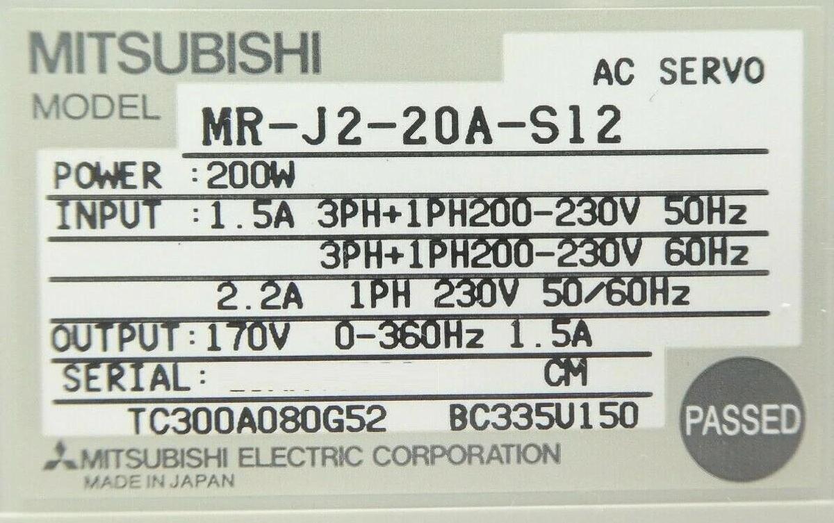 Used Mitsubishi Electric MR-J2-20A-S12 AC Servo Drive MELSERVO Working Surplus