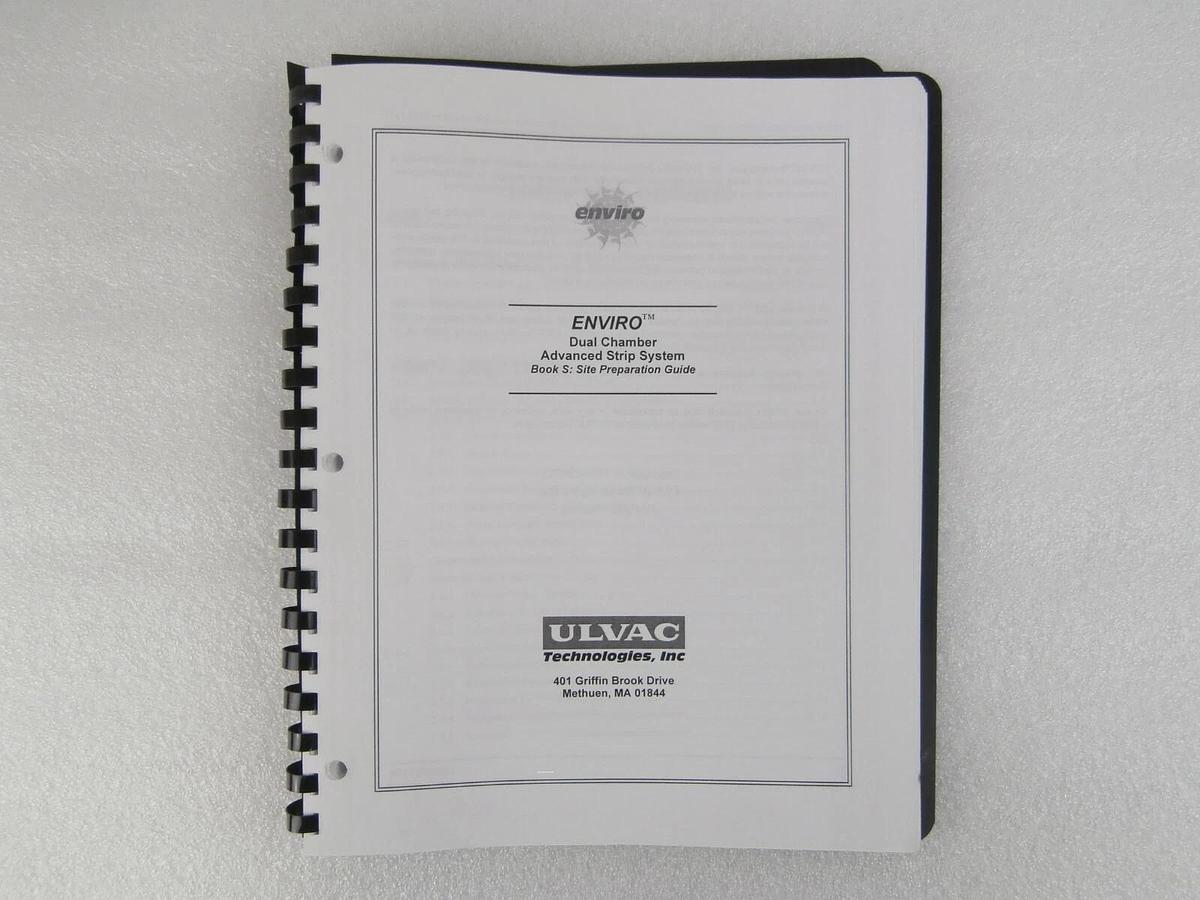 Used Ulvac Technologies Enviro II Dual Chamber Advanced RF Strip System Manual Set