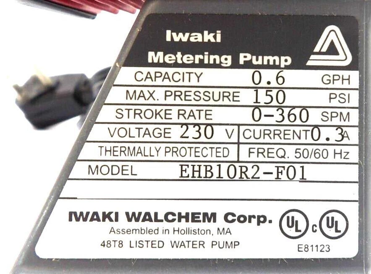 Used Iwaki EHB10R2-F01 Electromagnetic Metering Pump EHE Series Working Surplus