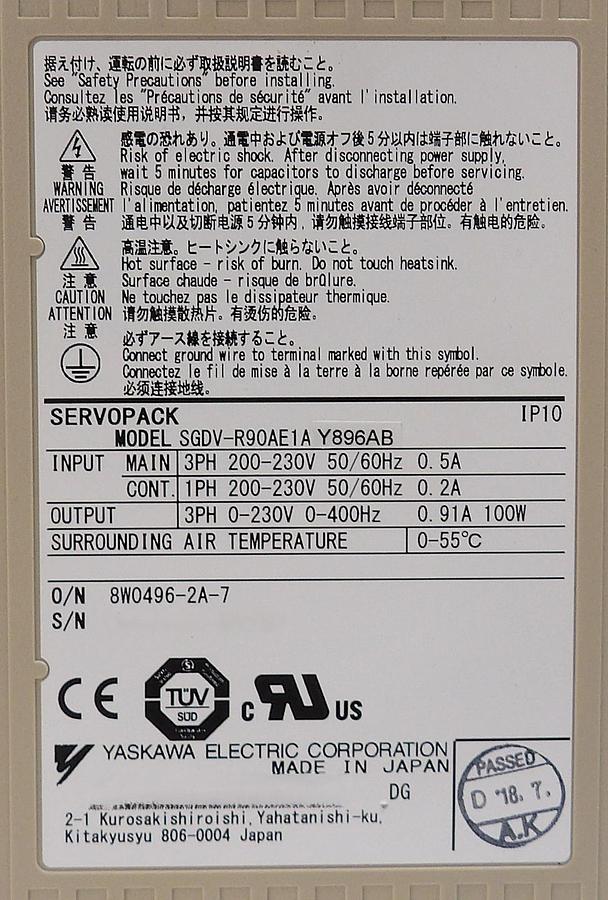 Used Yaskawa Electric SGDV-R90AE1AY896AB Servo Drive SERVOPACK Lot of 4 Working