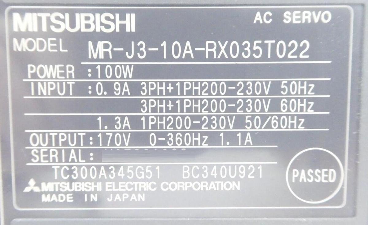 Mitsubishi MR-J3-10A-RX035T022 Servo Motor Driver TEL 040-003996-1 New Surplus