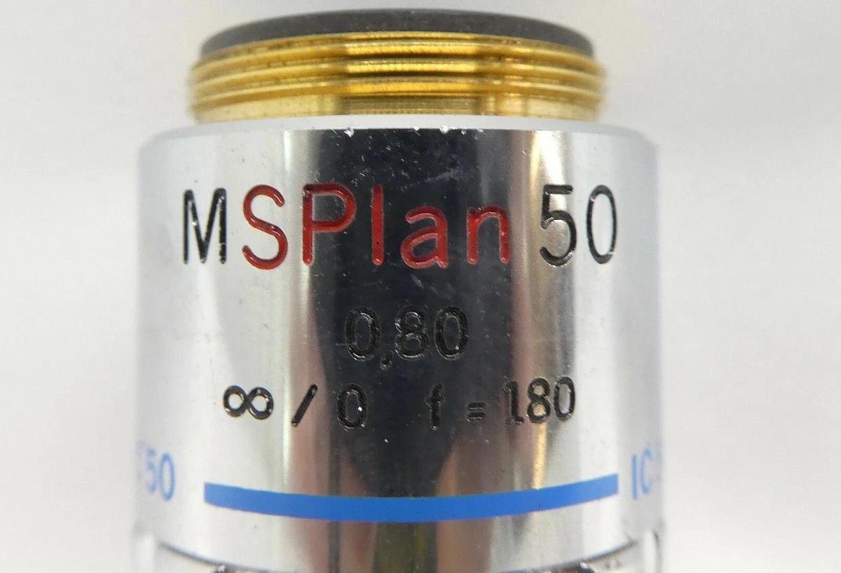 Used Olympus Microscopy MSPlan 50 Microscope Objective 0.80 ∞/0 f=180 IC 50 Working