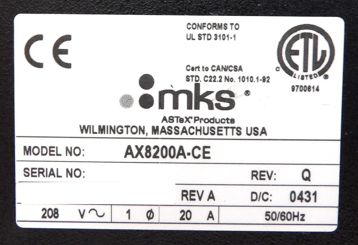 Used AX8200 ASTeX Applied Science & Technology AX8200A-CE Ozone Generator MKS Working