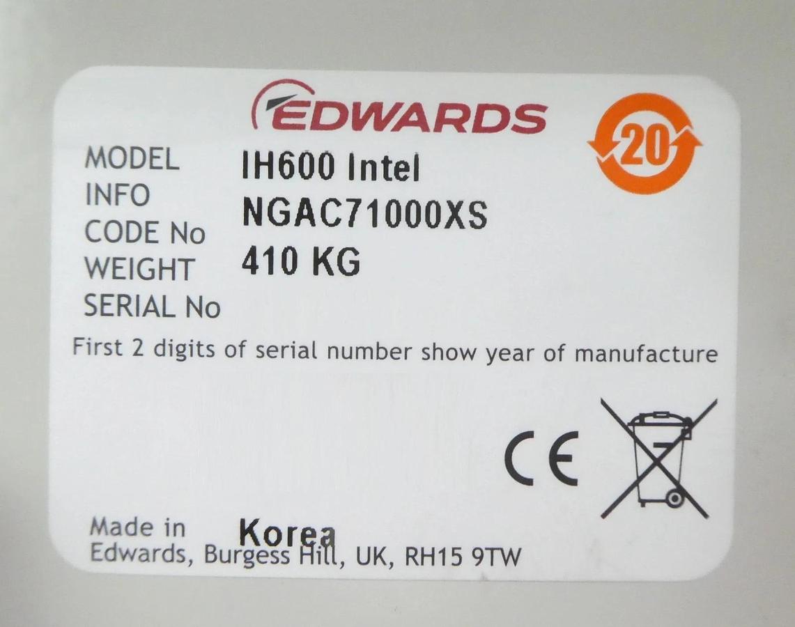 Refurbished iH 600 Edwards NGAC71000XS Vacuum Dry Pump IH600 Front Utilities OEM Refurbished