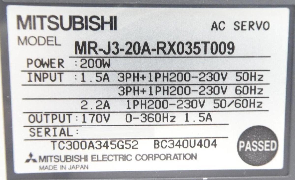 Mitsubishi MR-J3-10A-RX035T009 AC Servo Drive MELSERVO TEL 040-003863-1T New