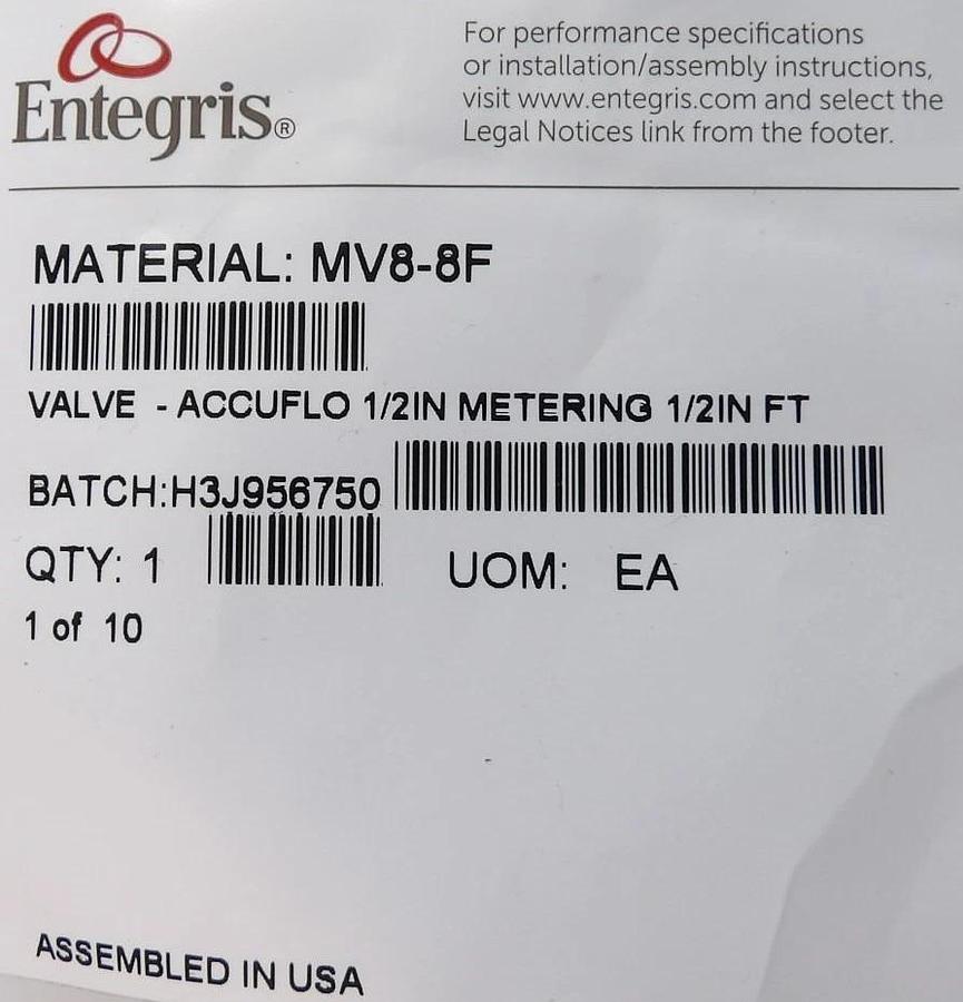 Entegris MV8-8F Accuflo 1/2" Needle Valve Lot of 6 New
