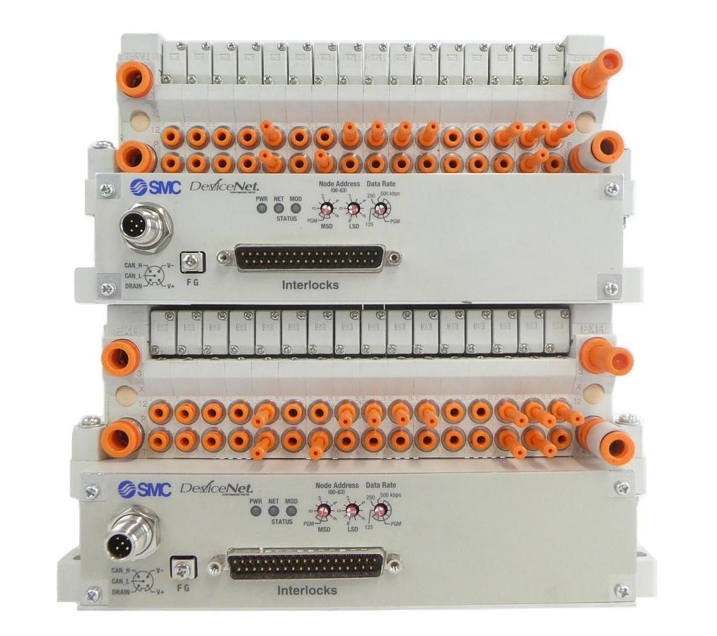 Used SMC VV5Q11-16-X1602 16-Port Manifold Module EX420-SDN2 Lot of 2 Working Surplus