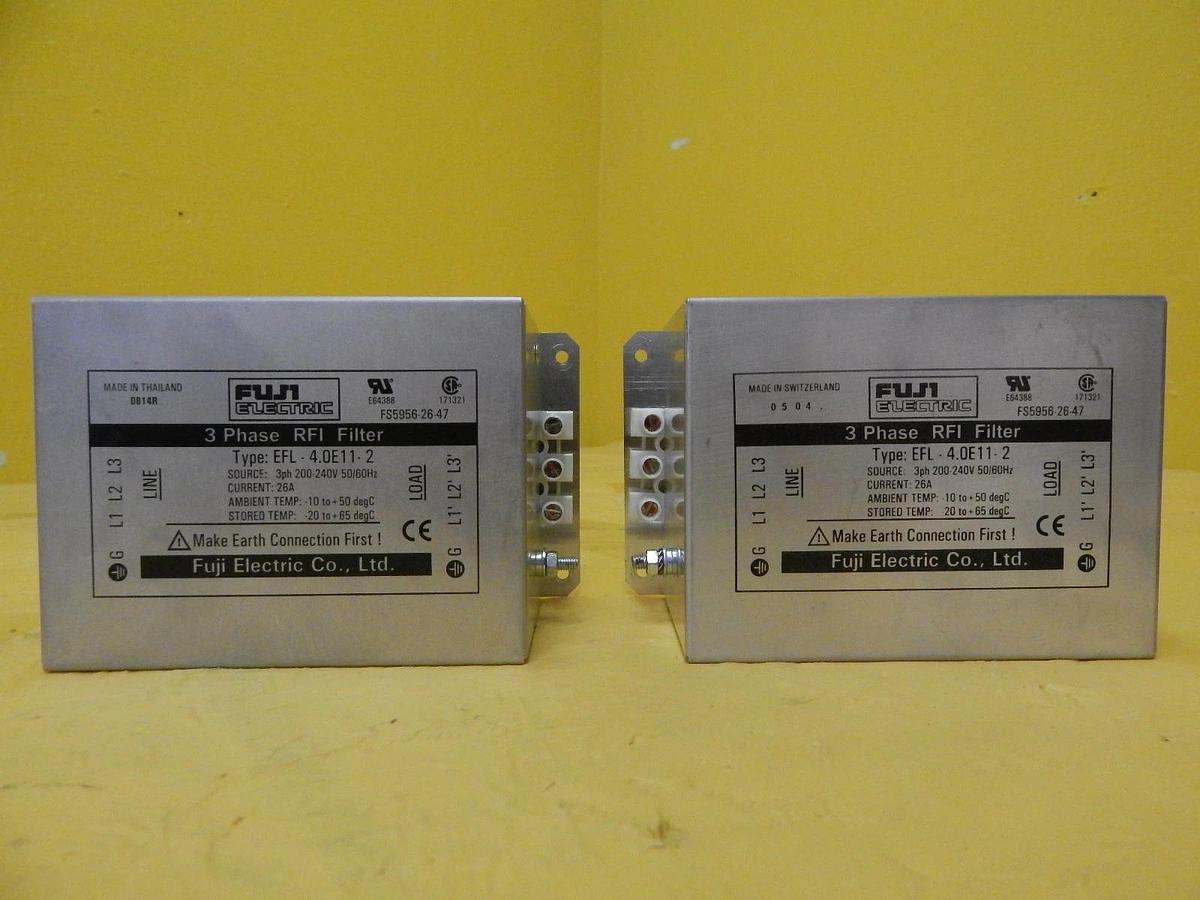 Used Fuji Electric EFL-4.0E11-2 3 Phase RFI Filter Reseller Lot of 2 Used Working
