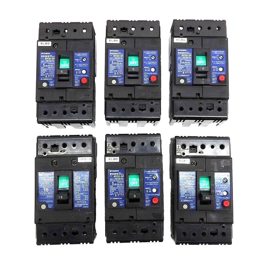 Used Mitsubishi NV30-SP 3 Pole Circuit Breaker Reseller Lot of 6 Working Surplus
