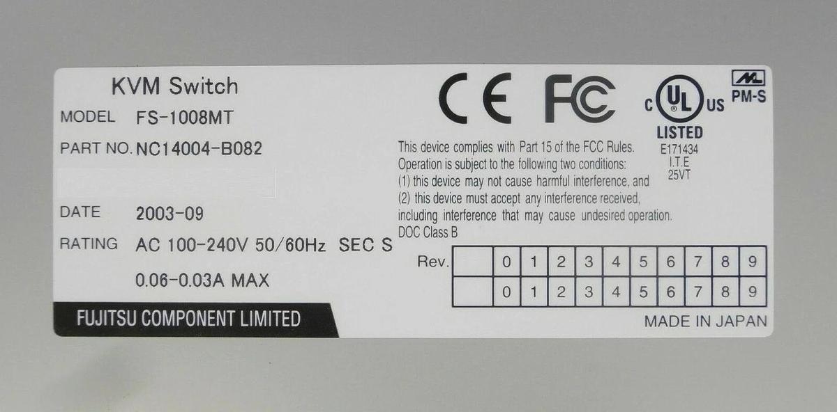 Used Fujitsu NC14004-B082 8-Port Intelligent KVM Switch FS-1008MT Advantest T2000