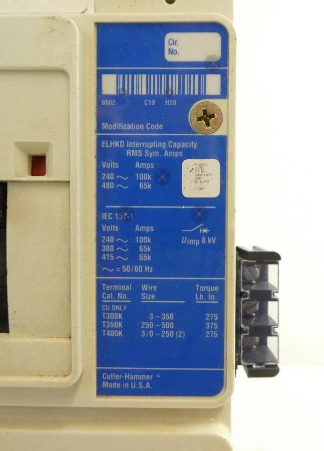Used Cutler-Hammer ELHKD3400A08 3-Pole Industrial Circuit Breaker ELHKD Working