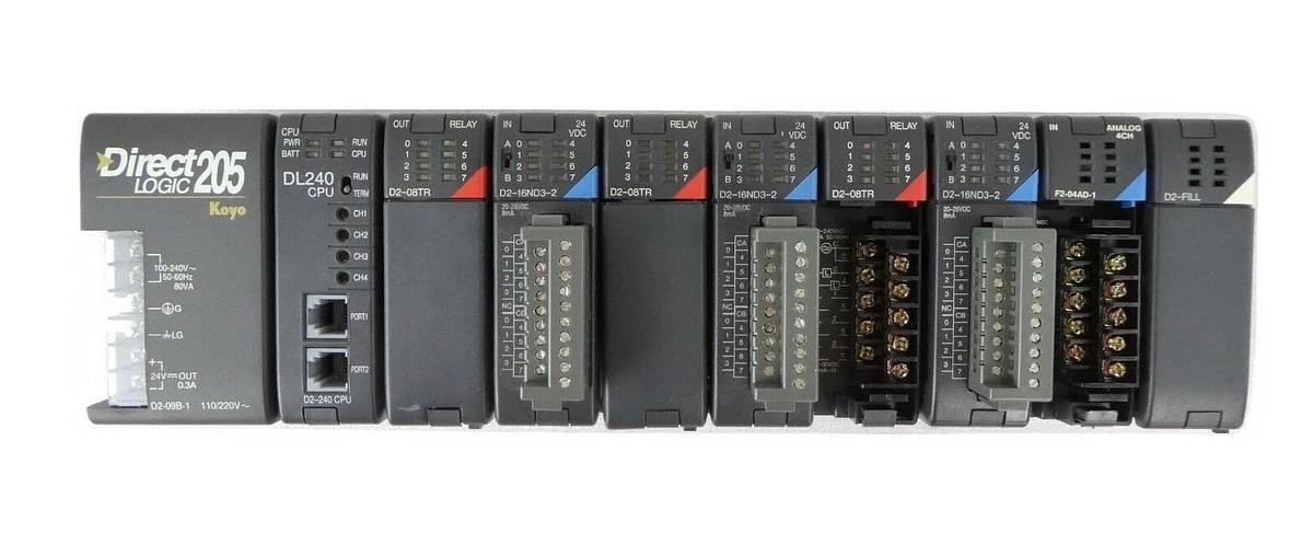 Used Automation Direct D2-09B-1 9-Slot PLC D2-16ND3-2 DirectLOGIC 205 Koyo Surplus