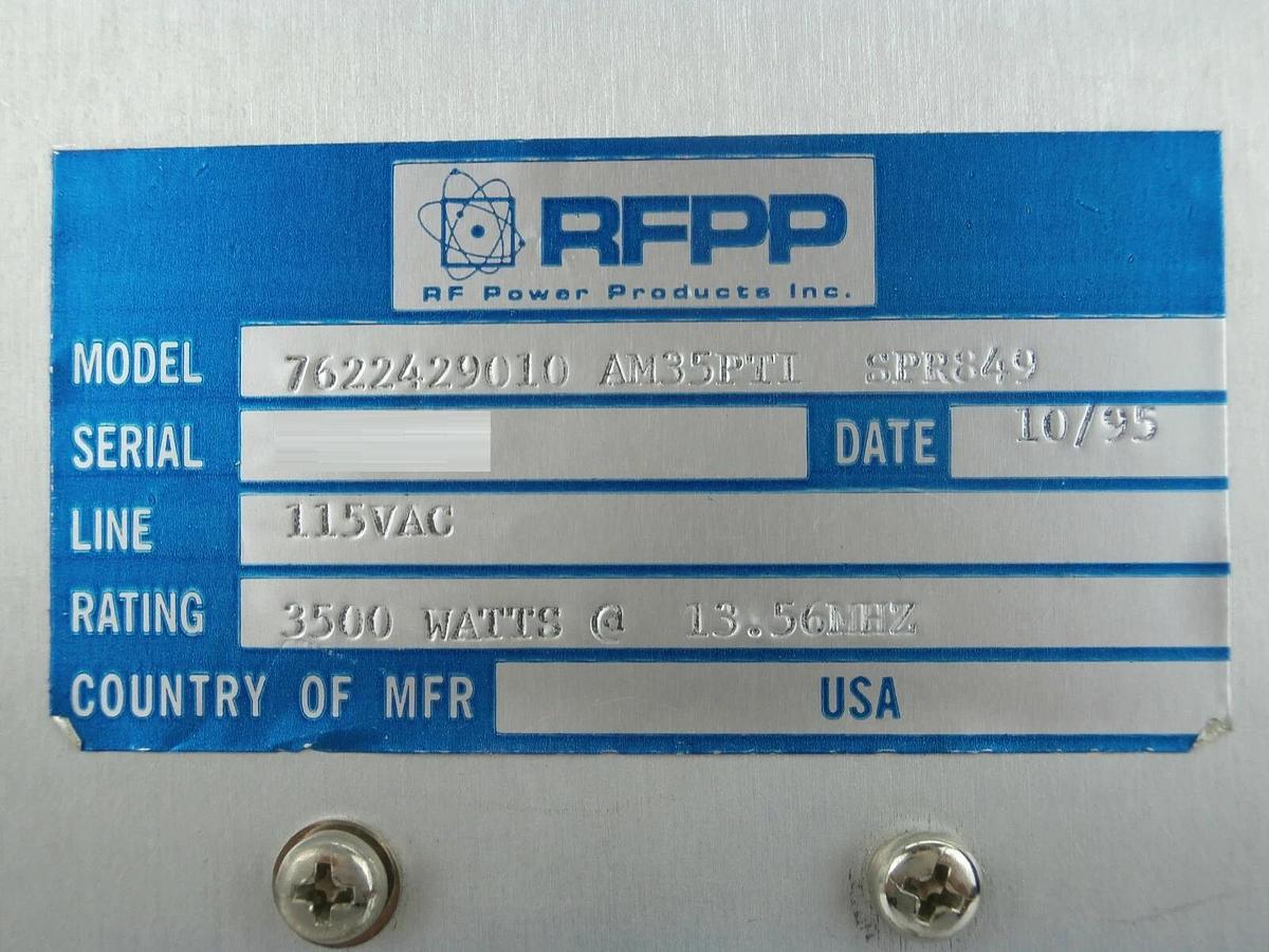 Used RFPP RF Power Products 7622429010 RF Matching Network Clusterlock 7000 Working