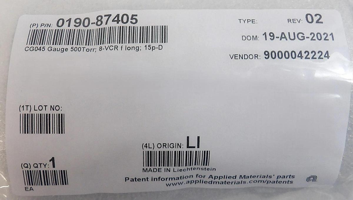 Inficon CG045 Capacitance Gauge Baratron AMAT 0190-87405 New Surplus