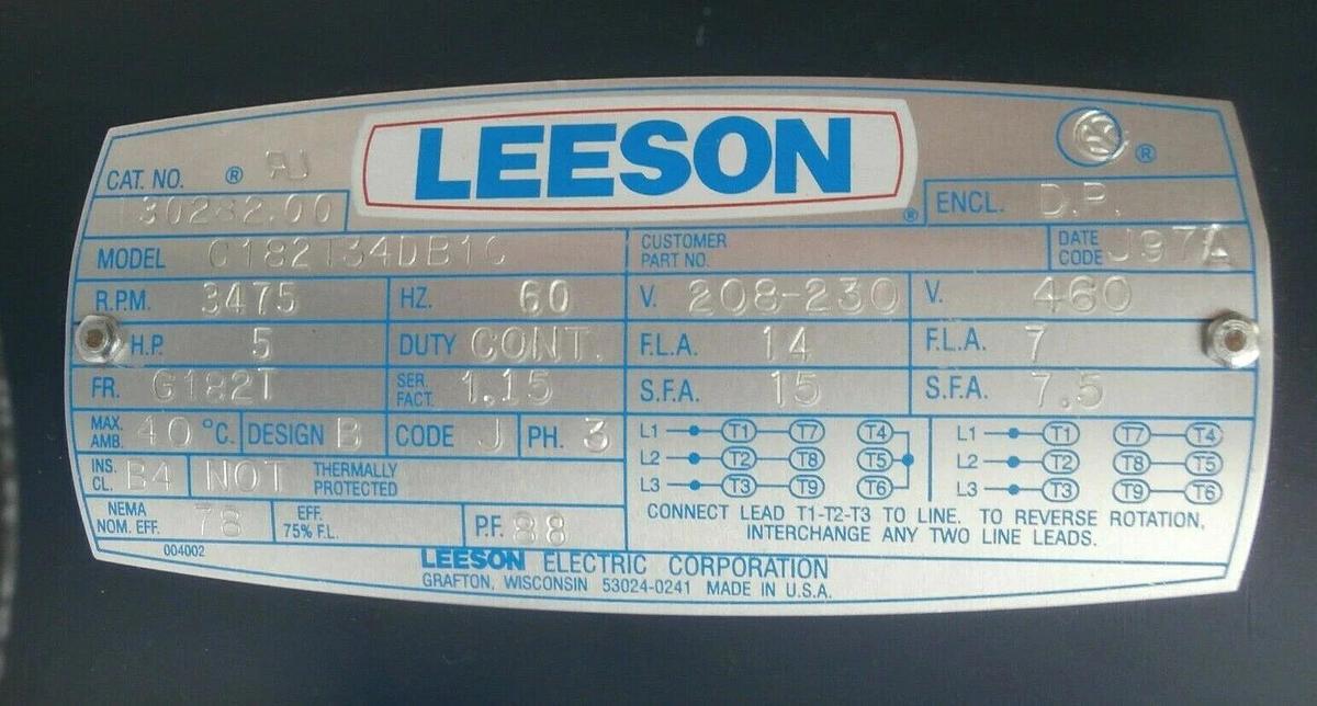 Used SVG Silicon Valley Group Fan Motor Assembly Leeson 130282.00 C182T34DB1C Surplus