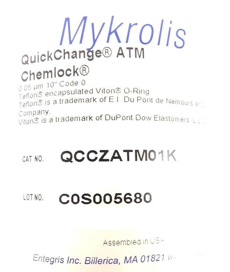 Mykrolis QCCZATM01K 10" QuickChange ATM Chemlock .05µm Prewet Filter New Spare