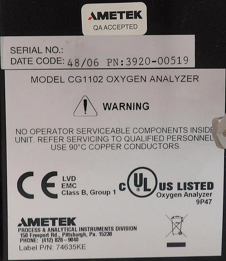 Refurbished AMETEK Process Instruments Dycor CG1102 O2 Oxygen Analyzer Refurbished Surplus