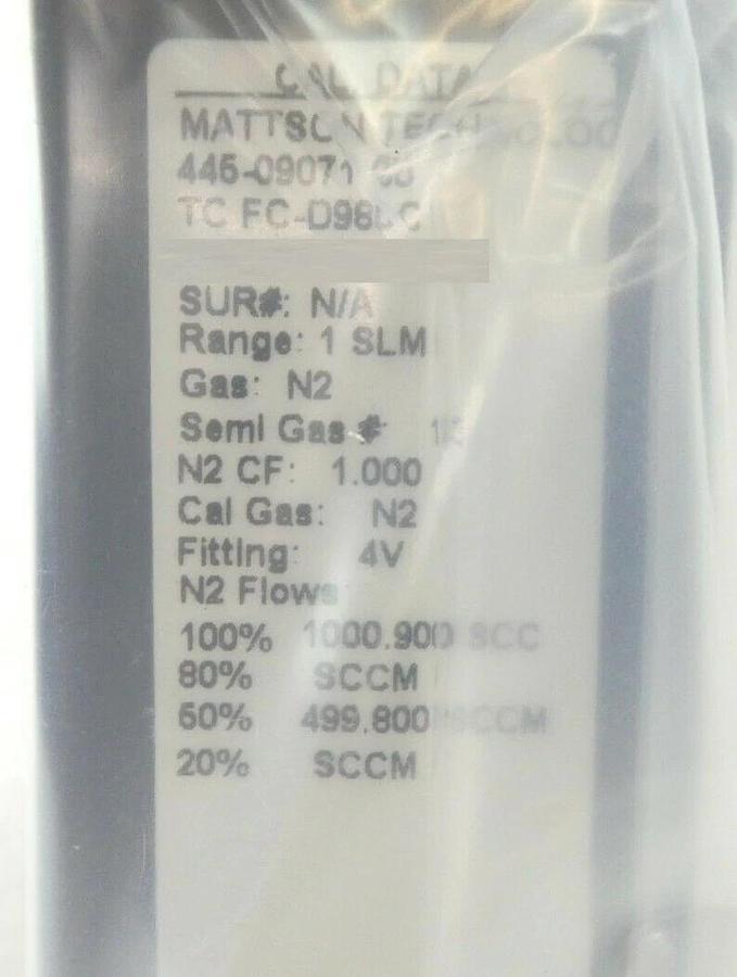 Aera FC-D980C Mass Flow Controller MFC 1 SLM N2 Mattson 445-09071-00 New Surplus