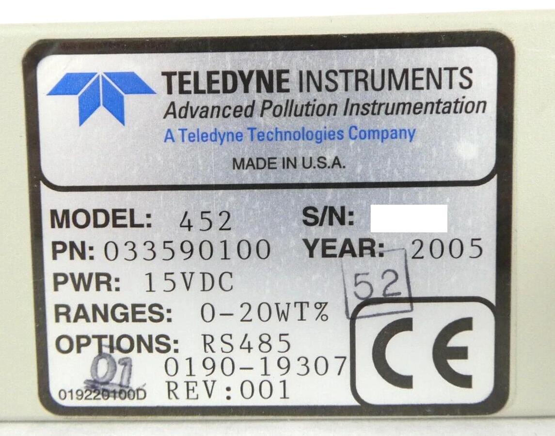 Used Teledyne Instruments 033590100 Ozone Sensor 452 AMAT 0190-19307 Working Surplus