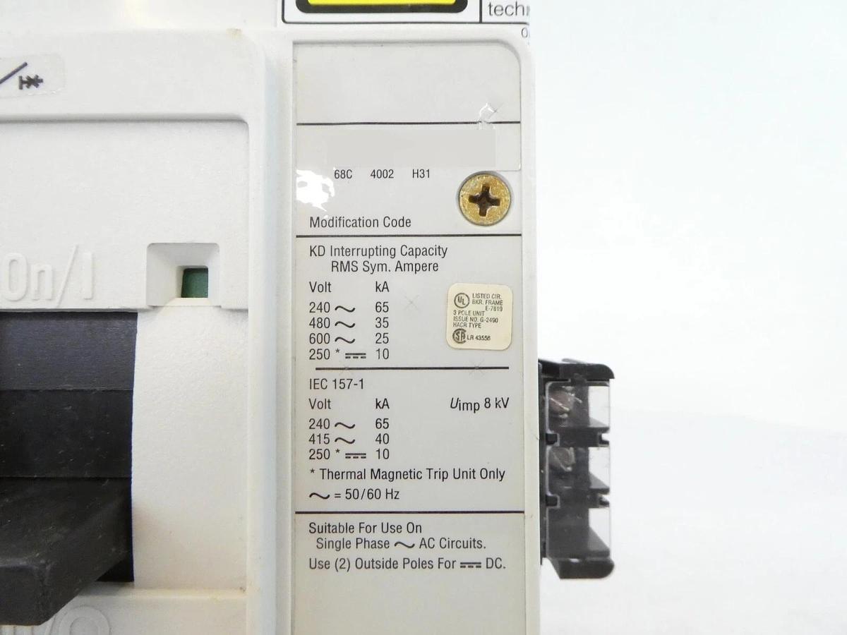 Used Eaton KD3400F 3 Pole Industrial Circuit Breaker Module KD 35k KT3400T Working