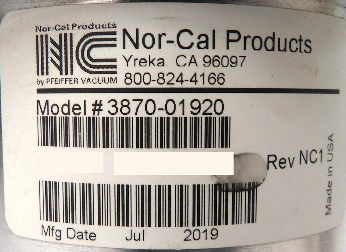 Used Nor-Cal Products 3870-01920 Angle Poppet Valve AMAT Applied Materials Working